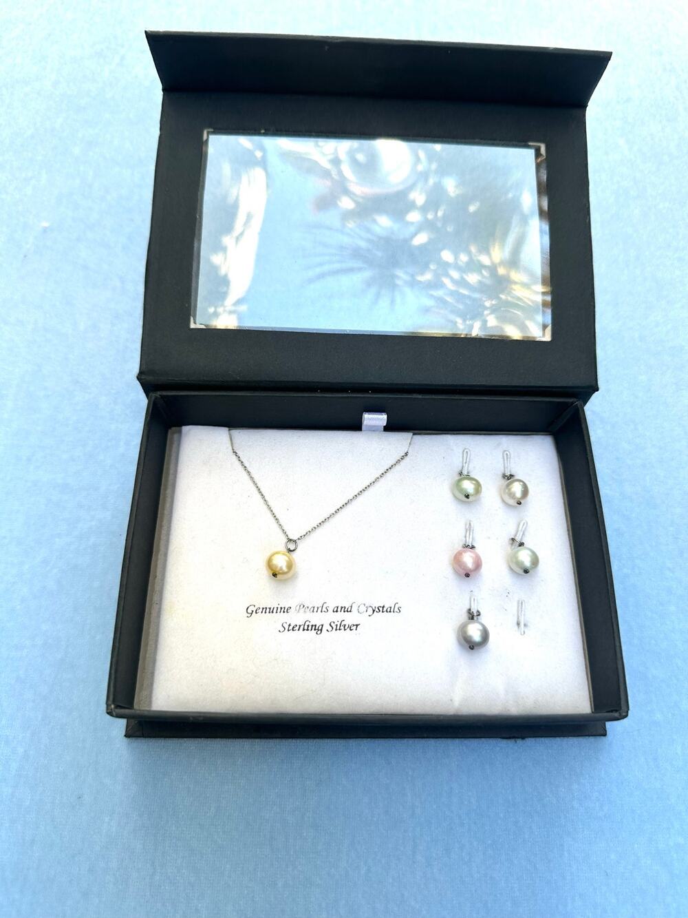Sterling Silver Interchangeable Pearl Necklace/ Earring Set Multi Color Genuine